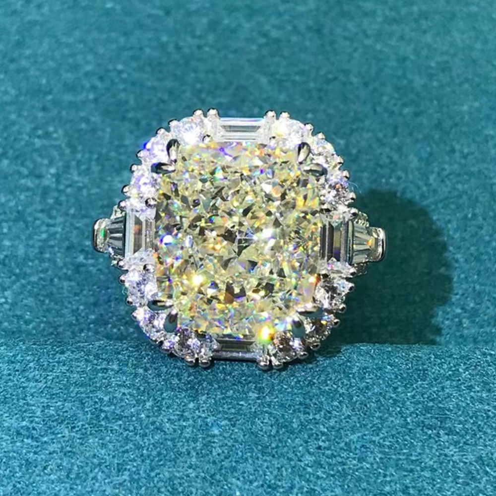 Wong Rain Luxury 925 Sterling Silver Radiant Cut Created Moissanite Gemstone Wedding Engagement Ring Fine Jewelry Wholesale · v2